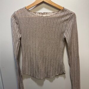 NATURAL LIFE Taupe Ribbed Long Sleeve Top